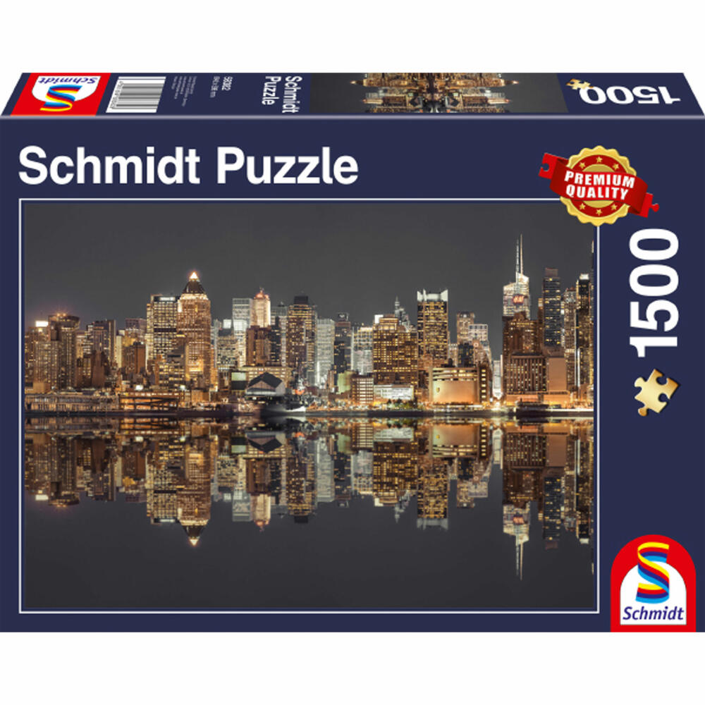 Schmidt Spiele Puzzle New York Skyline bei Nacht, Erwachsenenpuzzle, Standard, 1500 Teile, 58382