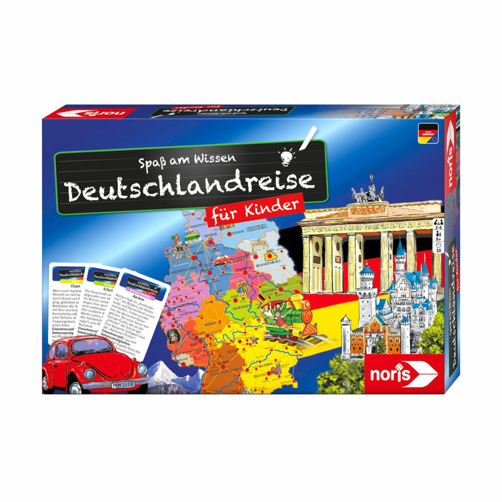 Noris Deutschlandreise für Kinder, Brettspiel, Gesellschaftsspiel, Quiz, Ratespiel, Kinderspiel, ab 6 Jahren, 606071907