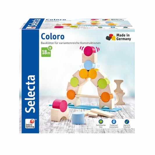 Selecta Spielzeug Coloro Bauklötze, 25-tlg., Bau Spiel, Kleinkindspiel, Kleinkindspielzeug, Holz, 62067