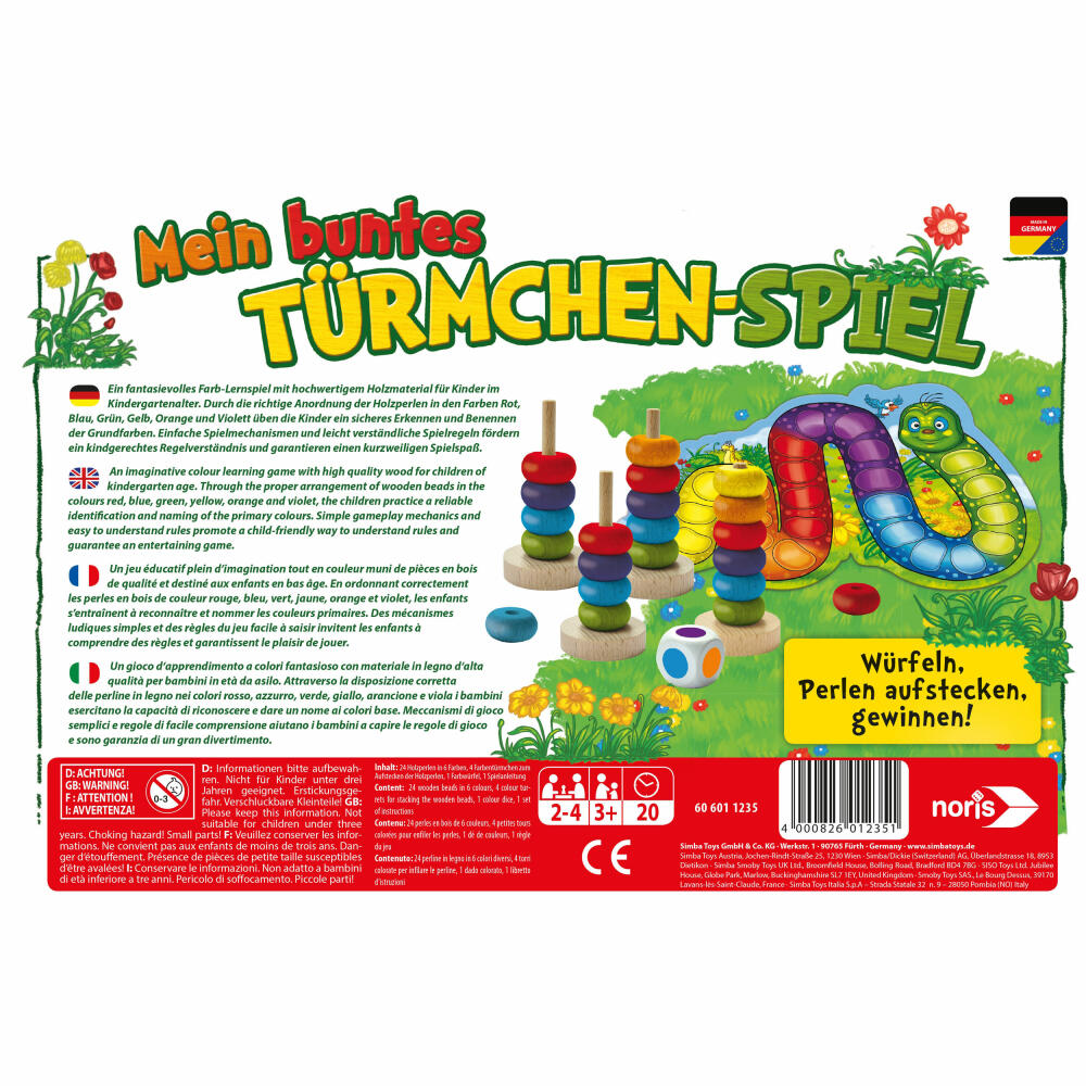 Noris Mein buntes Türmchenspiel, Turmspiel, Kinderspiel, Farblernspiel, Kinder Spiel, Farben lernen, 606011235