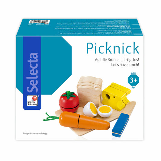 Selecta Spielzeug Picknick, 14-tlg., Motorik, Kleinkindspiel, Kleinkindspielzeug, Holz, 14 cm, 62020