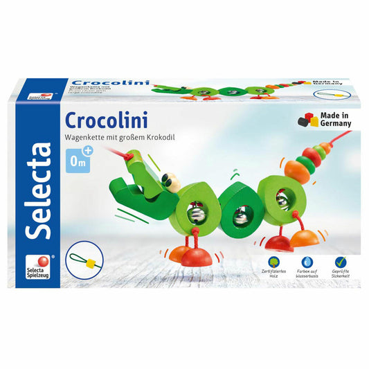 Selecta Spielzeug Crocolini Wagenkette, Wagen Kette, Babyspiel, Babyspielzeug, Holz, 63 cm, 61016