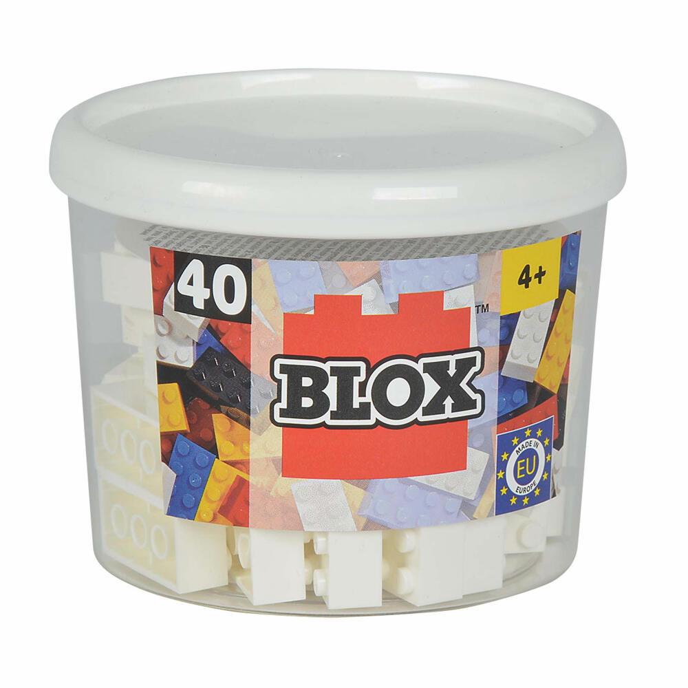 Simba Blox 40 Weiße 8er Steine in Dose, Bausteine, Bauklötze, Kinder Spielzeug, 40 Stück, 104118890