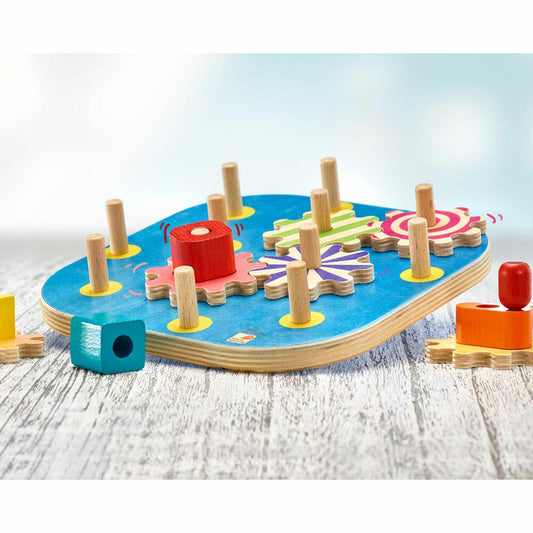 Selecta Spielzeug Kurbelspaß, Steck Spiel, Motorik, Kleinkindspiel, Kleinkindspielzeug, Holz, 20.5 cm, 62011