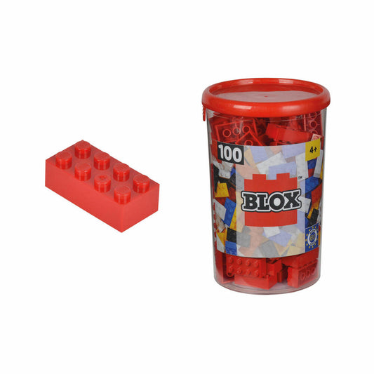 Simba Blox 100 Rote 8er Steine in Dose, Bausteine, Bauklötze, Kinder Spielzeug, 100 Stück, 104118905