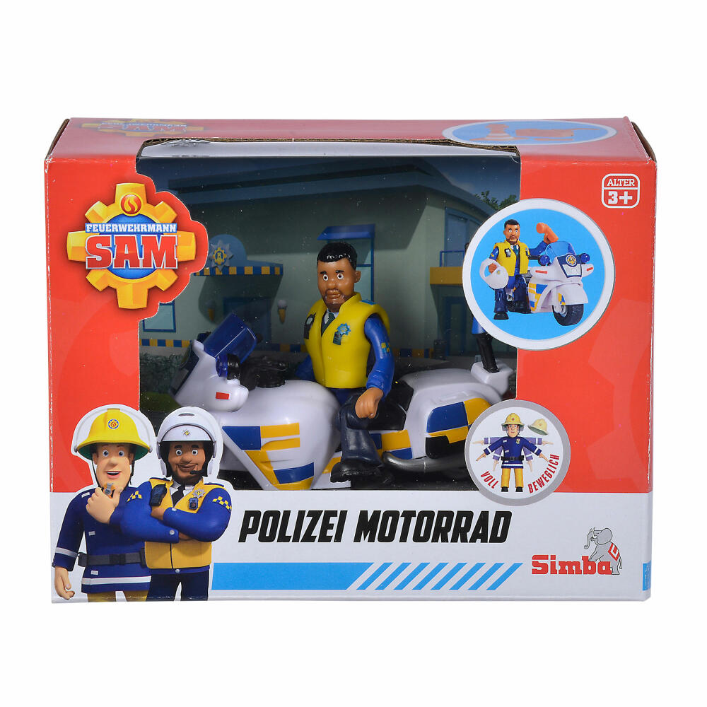 Simba Feuerwehrmann Sam Polizei Motorrad mit Figur, Polizist, Polizeimotorrad, Spielfigur, Spielzeug, 109251092