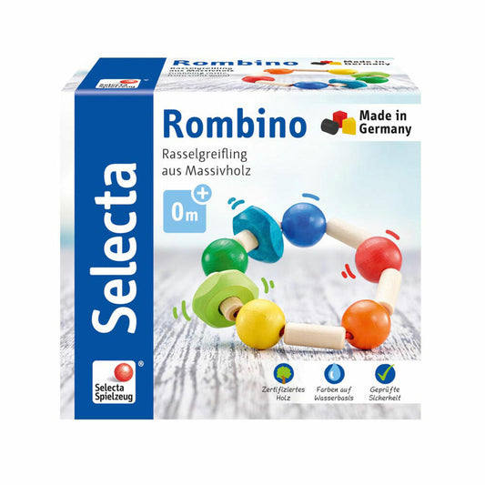 Selecta Spielzeug Rombino Greifling, Rassel, Babyspiel, Babyspielzeug, Holz, 9 cm, 61009