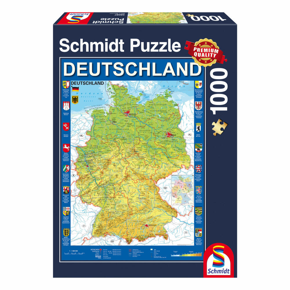 Schmidt Spiele Landkarte Deutschlandkarte, Kartenpuzzle, 1000 Teile, Puzzle, Puzzlespiel, 58287