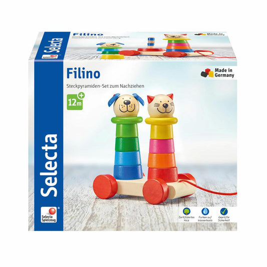 Selecta Spielzeug Filino Nachzieh + Stapel, Schiebespielzeug, Kleinkindspiel, Kleinkindspielzeug, Holz, 15 cm, 62018