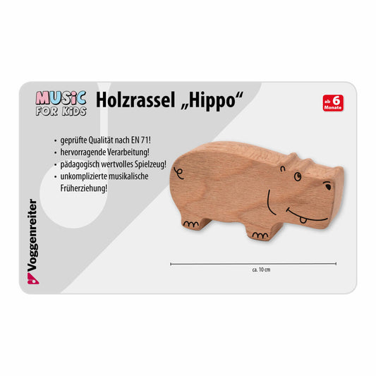 Voggenreiter Music For Kids Holzrassel Hippo, Rassel, Klangspielzeug, Holzklangspielzeug, Spielzeug, 1189