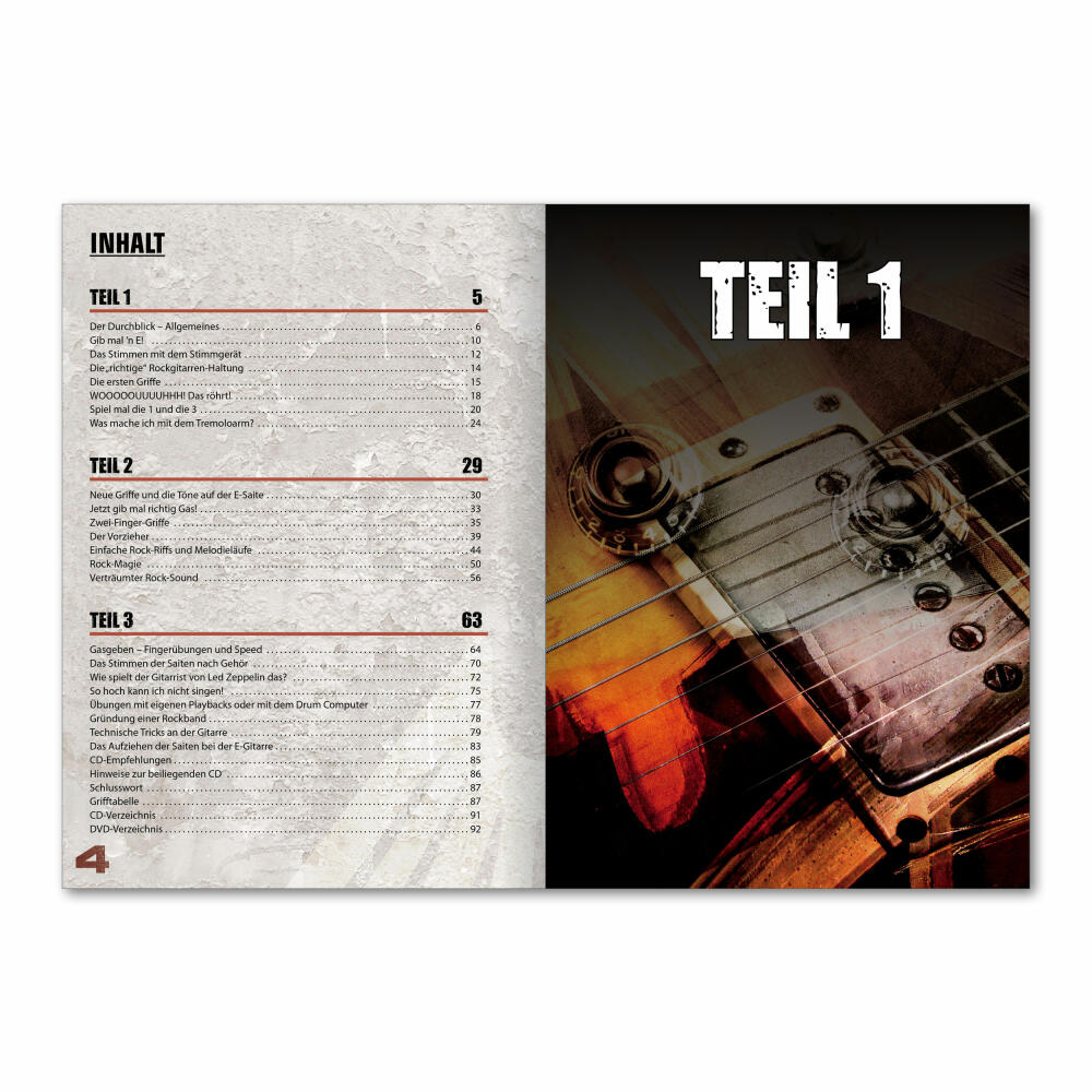 Voggenreiter Gitarren Set, 4-tlg., Peter Burschs Rock Gitarre, Gitarrenständer GS-100, Gitarren Buch