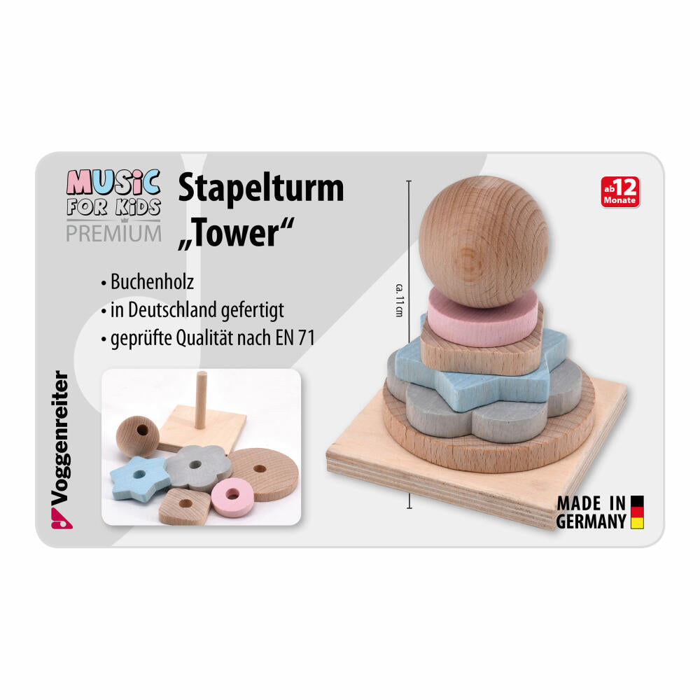 Voggenreiter Music for Kids Premium Stapelturm Tower, Stapelspielzeug, Holzspielzeug, Spielzeug, Kinder, 1235