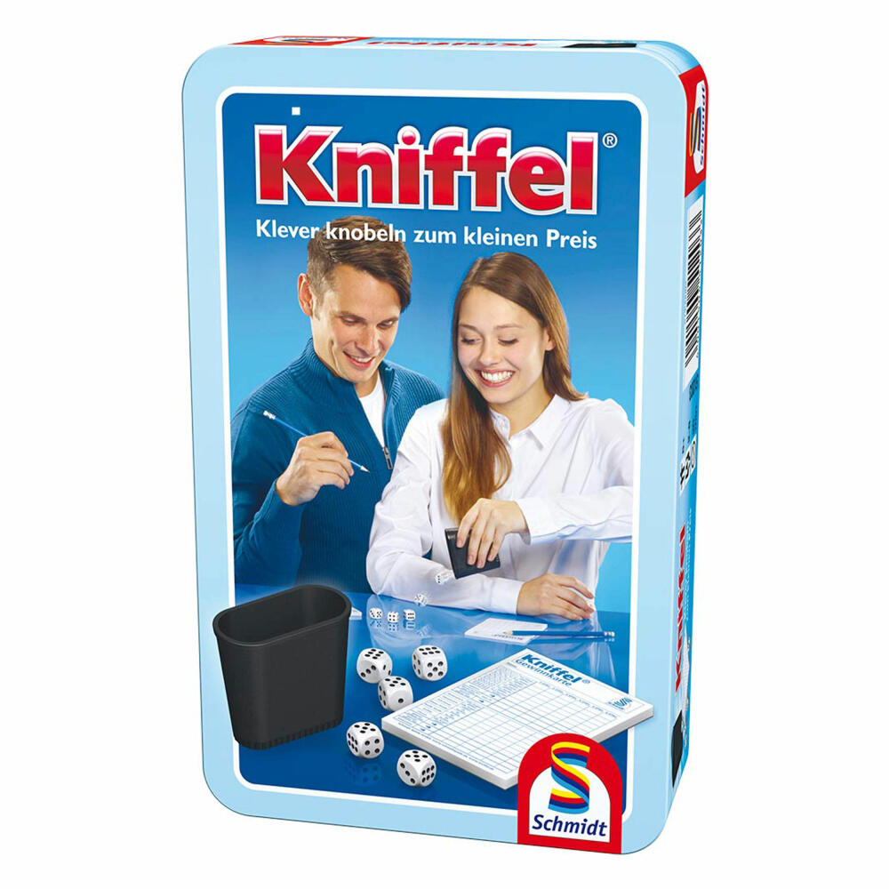 Schmidt Spiele Kniffel, Bring-Mich-Mit-Spiel in Metalldose, Brettspiel, Gesellschaftsspiel, 2 bis 8 Spieler, 51203