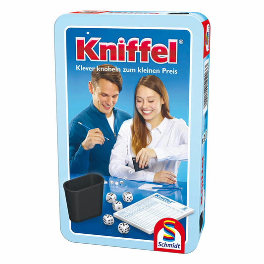 Schmidt Spiele Kniffel, Bring-Mich-Mit-Spiel in Metalldose, Brettspiel, Gesellschaftsspiel, 2 bis 8 Spieler, 51203
