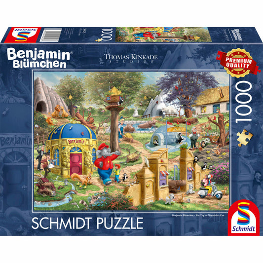 Schmidt Spiele Puzzle Benjamin Blümchen Ein Tag im Neustädter Zoo, Thomas Kinkade, Erwachsenenpuzzle, 1000 Teile, 58423