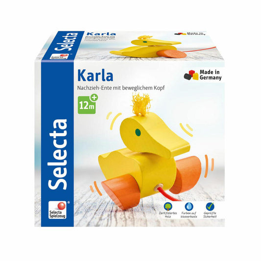Selecta Spielzeug Karla Nachzieh Ente, Schiebespielzeug, Kleinkindspiel, Kleinkindspielzeug, Holz, 10 cm, 62001