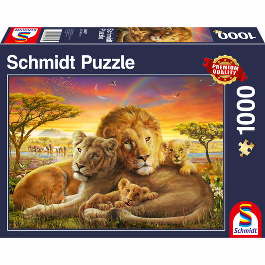 Schmidt Spiele Kuschelnde Löwenfamilie, Standard Puzzle, Erwachsenenpuzzle, 1000 Teile, 58987