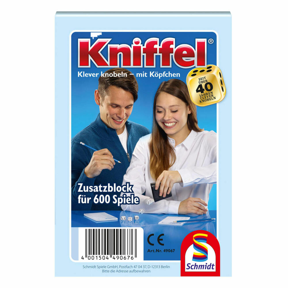 Schmidt Spiele Kniffelblock 5er Set, Zusatzblock, Familienspiel, Brettspiel, 2 bis 8 Spieler, 5 x 600 Spiele