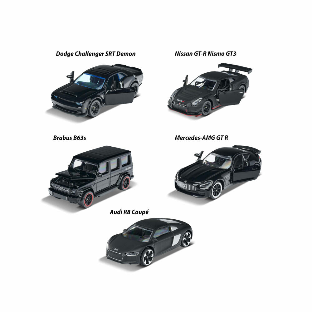 Majorette Black Edition Geschenkset, 5er Set, Spielzeugauto, Spielzeug Auto, Dodge, Audi, Brabus, Schwarz, 212053174