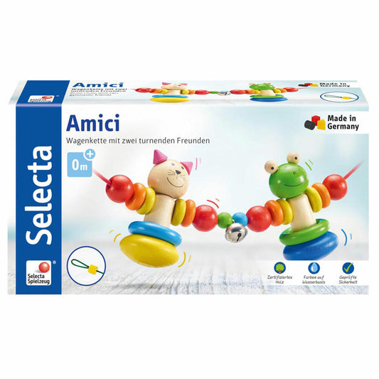 Selecta Spielzeug Amici Wagenkette, Wagen Kette, Babyspiel, Babyspielzeug, Holz, 63 cm, 61017