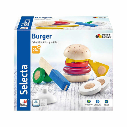 Selecta Spielzeug Burger, 12-tlg., Motorik, Kleinkindspiel, Kleinkindspielzeug, Holz, 17.5 cm, 62068