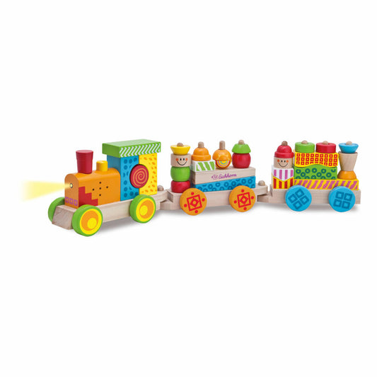 Eichhorn Color Zug mit Licht, Sound und 2 Wagons, Steckbausteine, Koordination, Motorik, Spielzeug, Bunt, Holz, 100002236