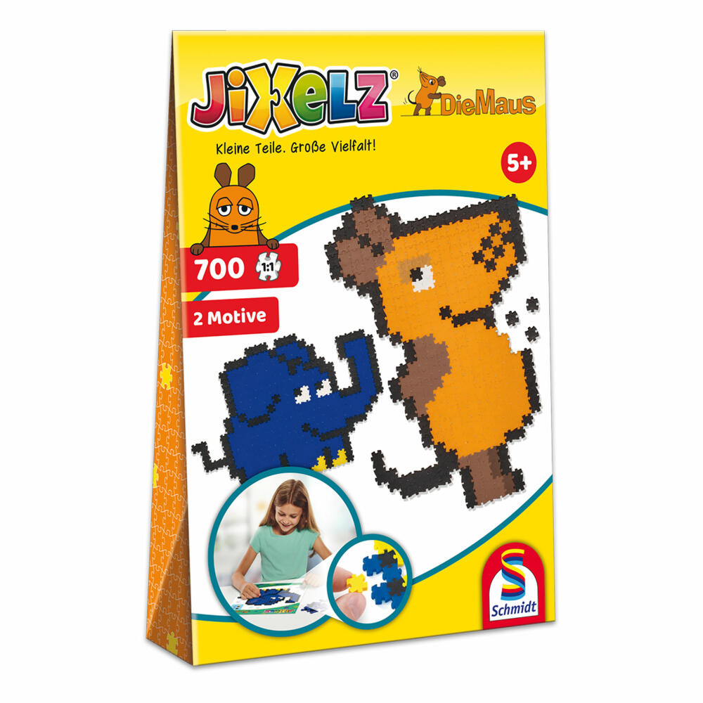 Schmidt Spiele Jixelz Die Maus, Mini-Puzzle, Kinderpuzzle, Kreativspielzeug, 700 Teile, 2 Motive, 46112