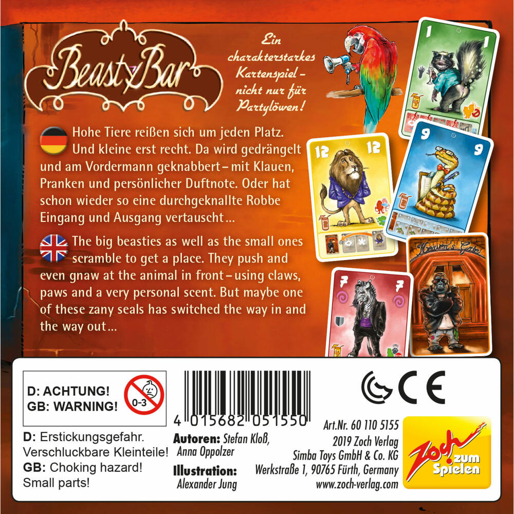 Zoch Beasty Bar, Kartenspiel, Strategiespiel, Taktik, Gesellschaftsspiel, Familienspiel, Karten Spiel, 601105155