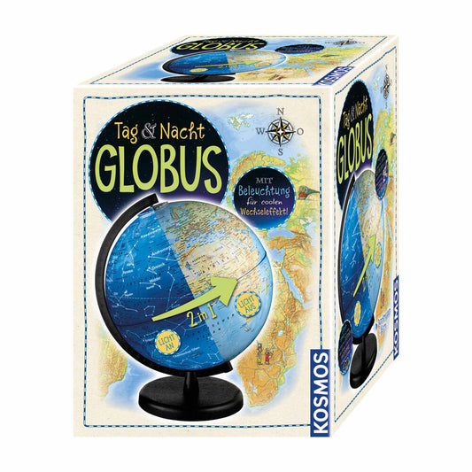 KOSMOS Tag und Nacht Globus, mit Beleuchtung, Leuchtglobus, Kinderglobus, Ø 26 cm, ab 6 Jahren, 673017