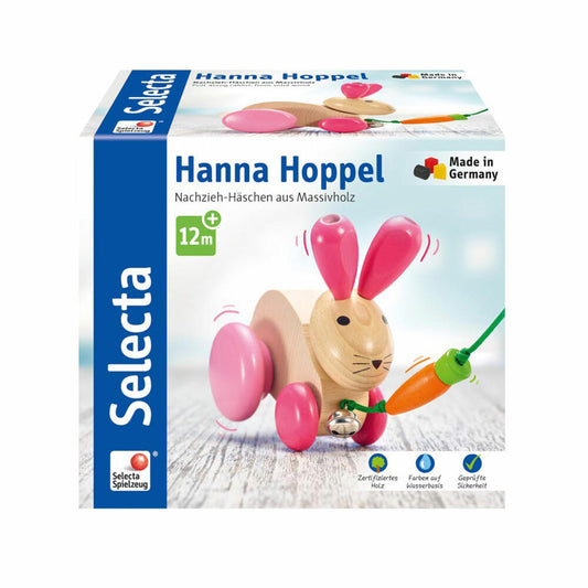 Selecta Spielzeug Hanna Hoppel Nachzieh Hase, Schiebespielzeug, Kleinkindspiel, Kleinkindspielzeug, Holz, 13 cm, 62023