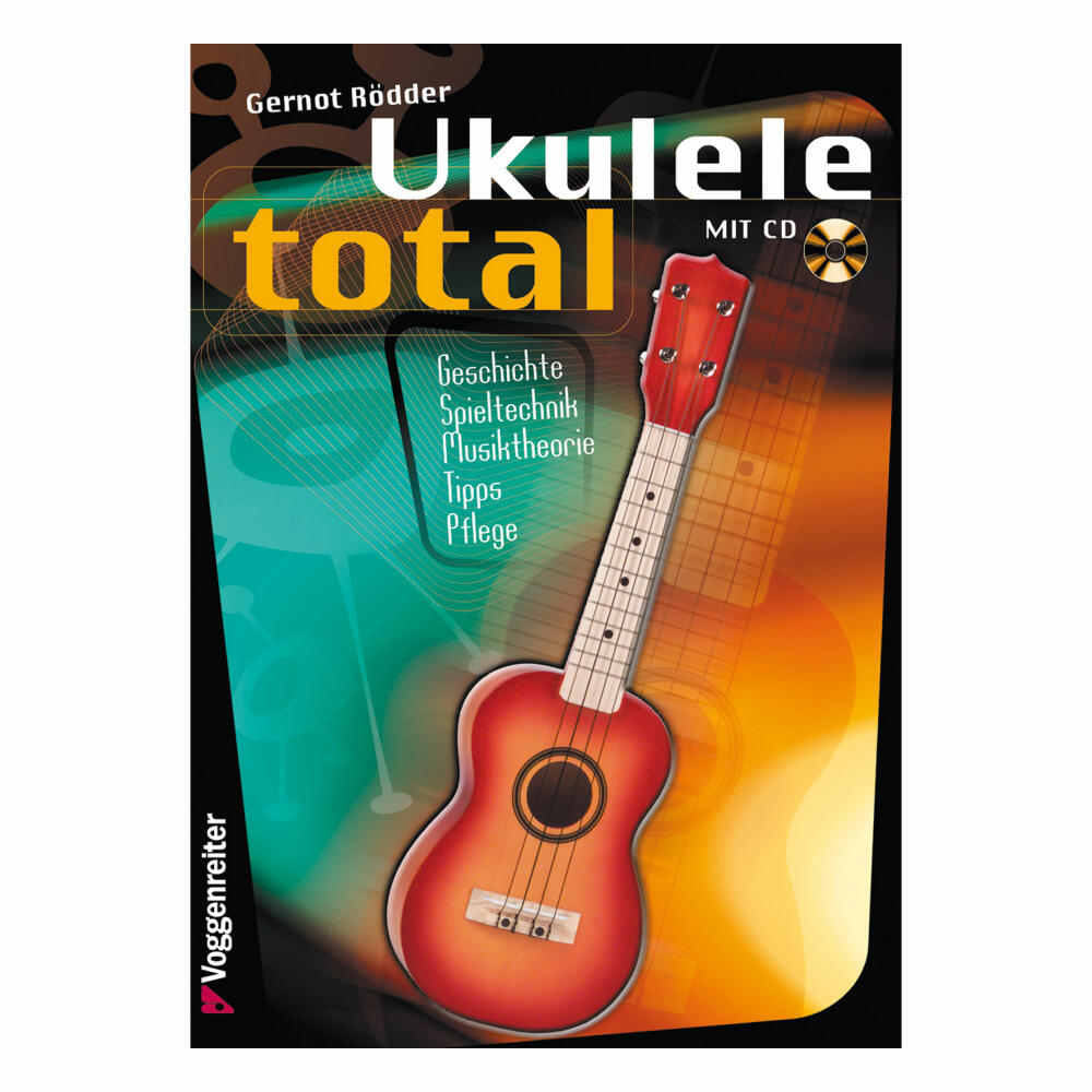 Voggenreiter Ukulele Set, 5-tlg., Complete Holzukulele, Notenständer NS-100, Gitarre, Lernbuch, Notenpult