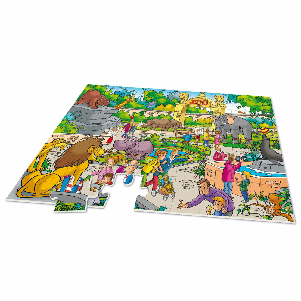 Noris XXL Puzzle & Game Zoo, 2 in 1, Leiterspiel, Legespiel, Puzzlespiel, Kinderpuzzle, Kinderspiel, 45 Teile, 606031913