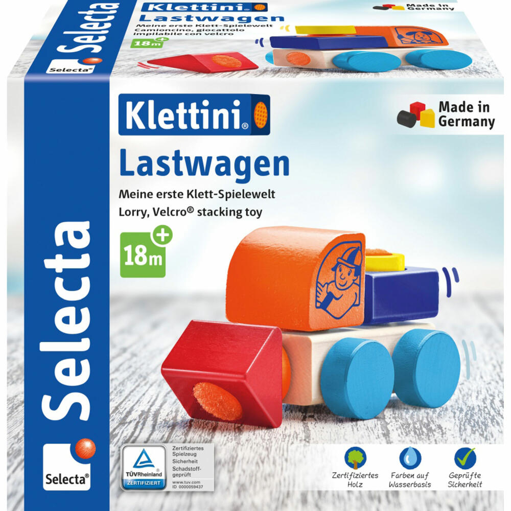 Selecta Klettini Lastwagen, Klett-Stapelspielzeug, Stapel Spielzeug, Holzspielzeug, 62080