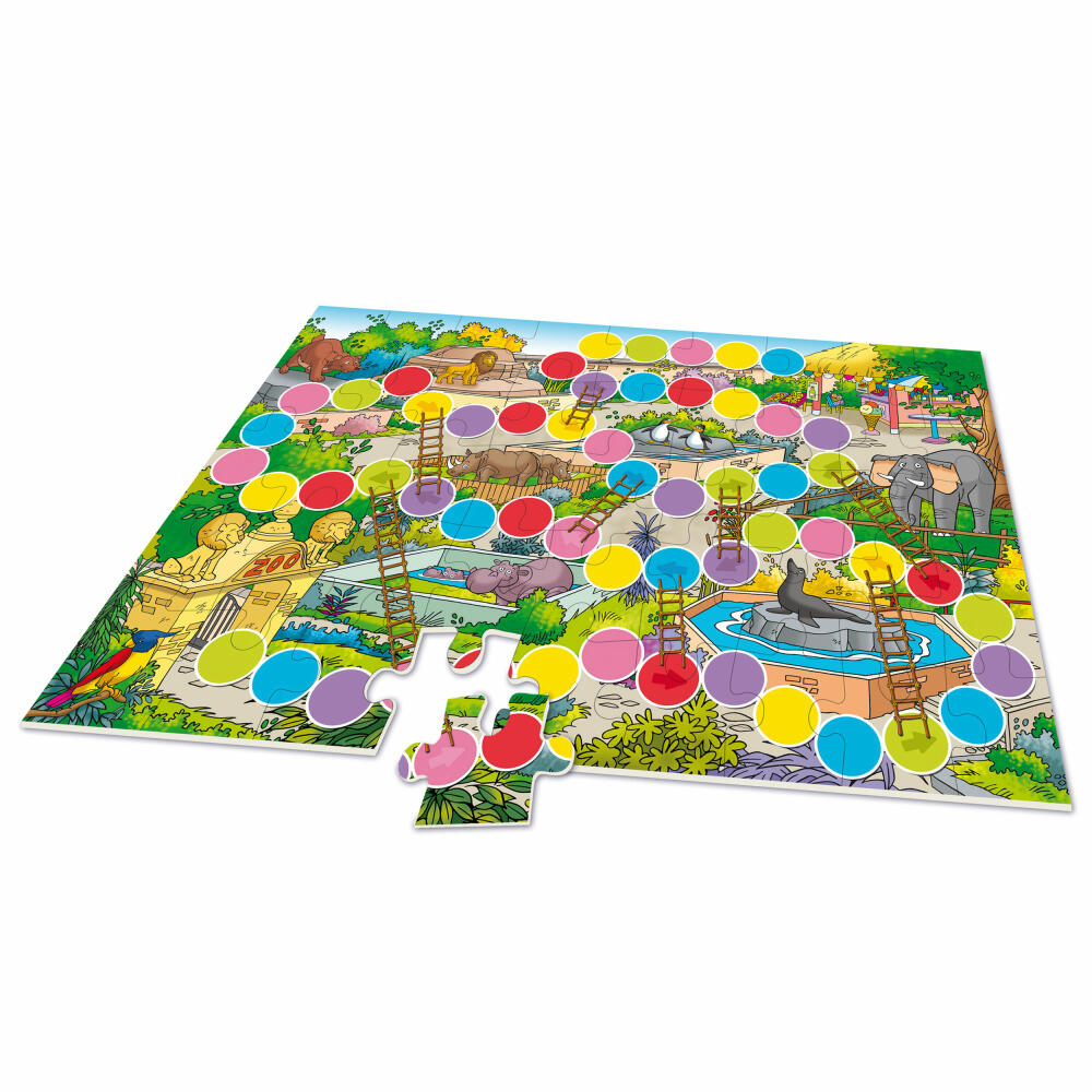 Noris XXL Puzzle & Game Zoo, 2 in 1, Leiterspiel, Legespiel, Puzzlespiel, Kinderpuzzle, Kinderspiel, 45 Teile, 606031913