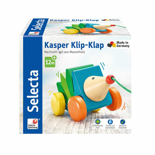 Selecta Spielzeug Kasper Klip-Klap Nachzieh Igel, Schiebespielzeug, Kleinkindspiel, Kleinkindspielzeug, Holz, 16 cm, 62022