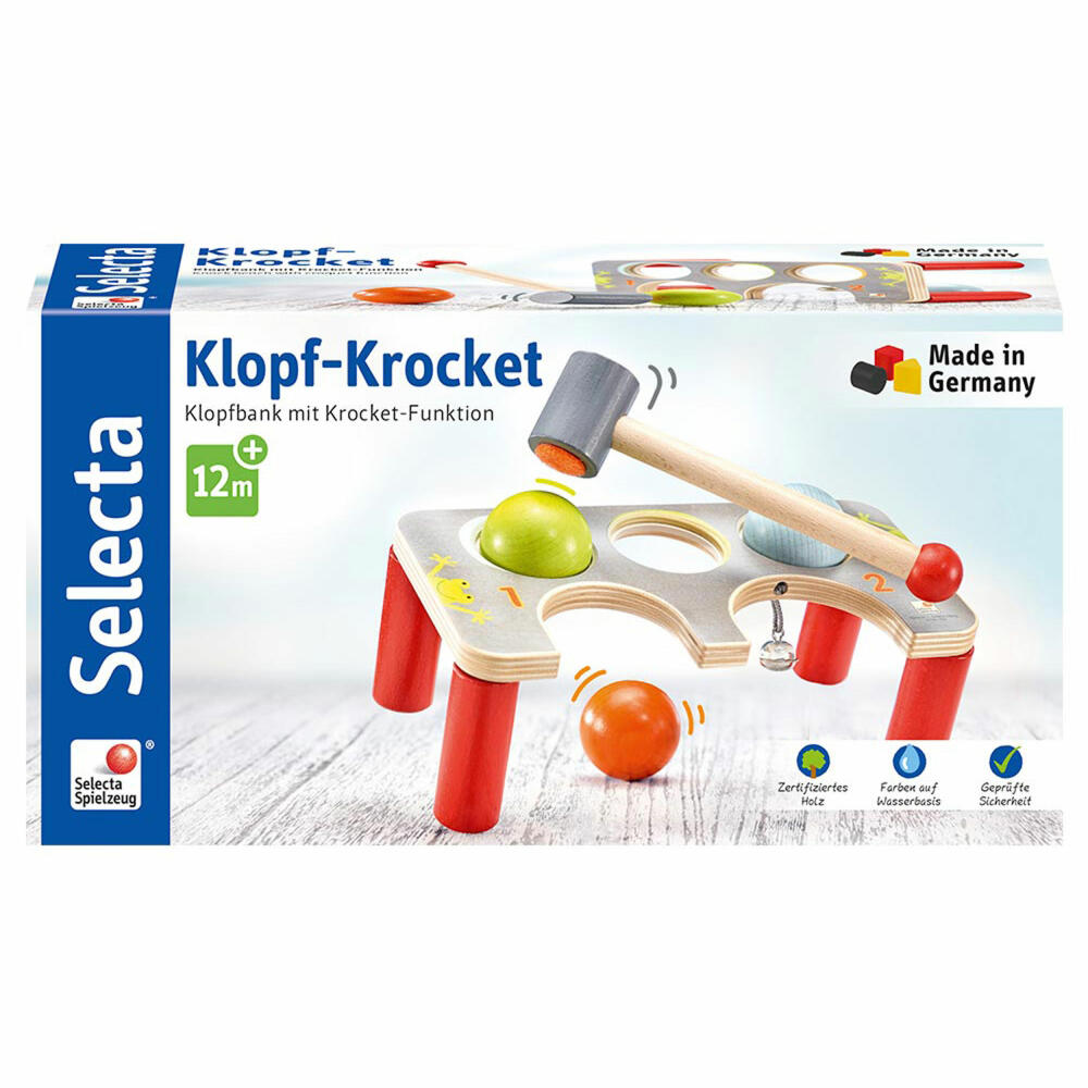 Selecta Spielzeug Klopf-Krocket, Klopf Spiel, Kleinkindspiel, Kleinkindspielzeug, Holz, 22 cm, 62060