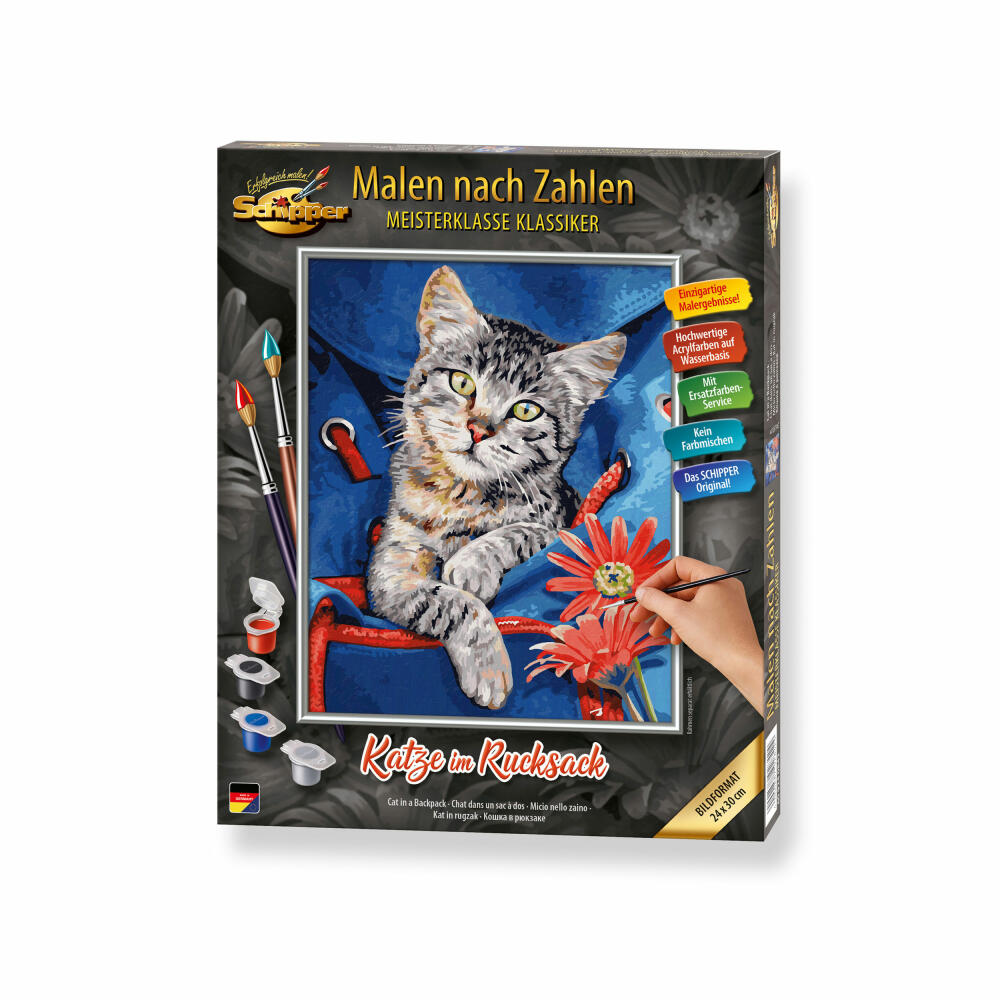 Schipper Malen nach Zahlen Katze im Rucksack, Meisterklasse Klassiker, Malvorlage, Wandbild, 24 x 30 cm, 609240842