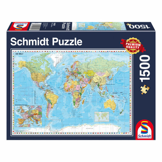 Schmidt Spiele Weltkarte Die Welt, Kartenpuzzle, 1500 Teile, Puzzle, Puzzlespiel, 58289