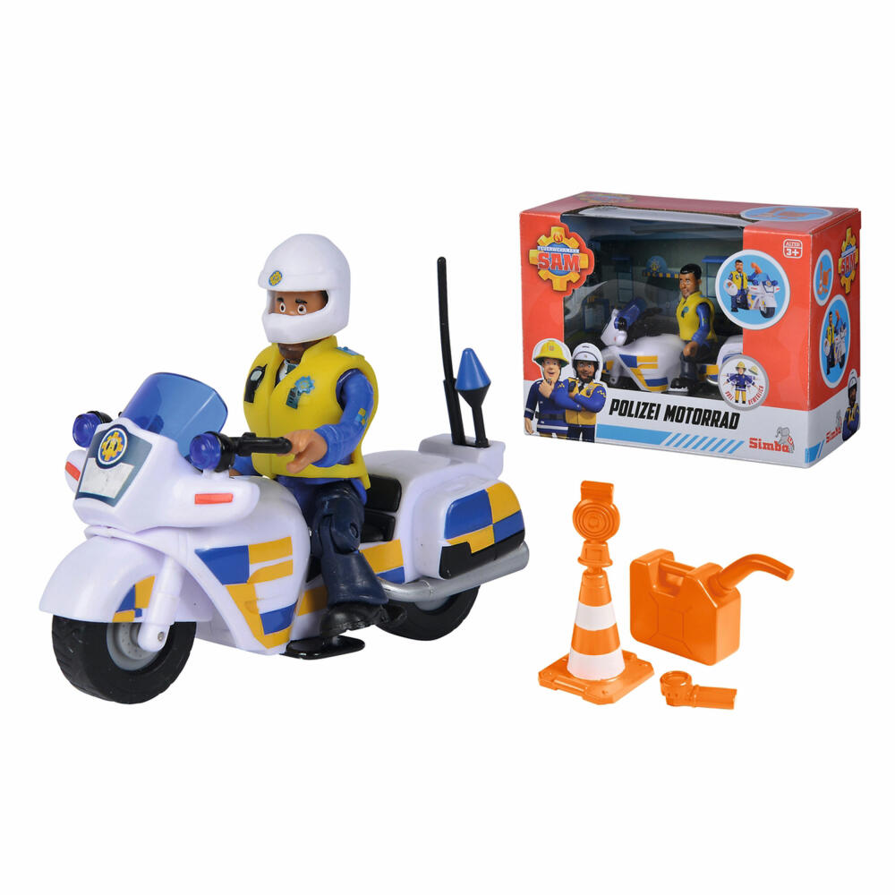 Simba Feuerwehrmann Sam Polizei Motorrad mit Figur, Polizist, Polizeimotorrad, Spielfigur, Spielzeug, 109251092