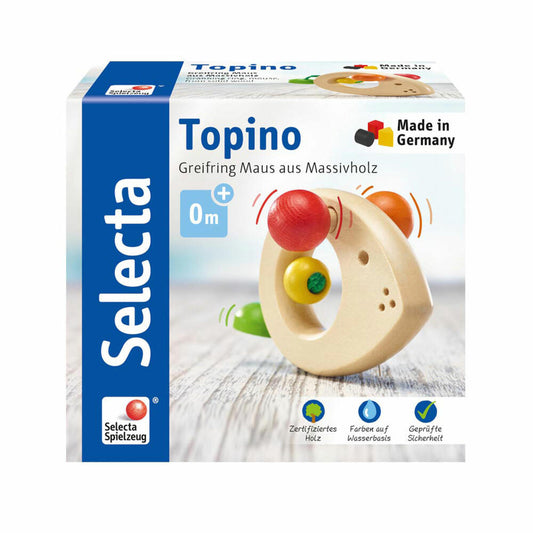 Selecta Spielzeug Topino Maus-Greifling, Greifling, Babyspiel, Babyspielzeug, Holz, 8 cm, 61030