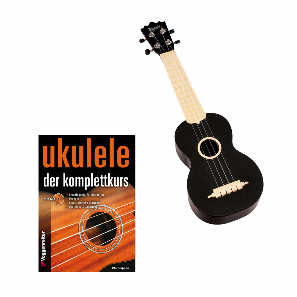 Voggenreiter Ukulelen Set, 3-tlg., Outdoor-Ukulele, Gitarre, Der Komplettkurs, Ukulelenschule
