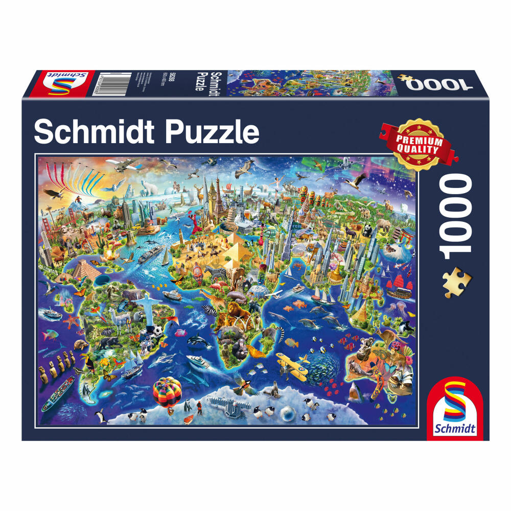 Schmidt Spiele Weltkarte Entdecke unsere Welt, Kartenpuzzle, 1000 Teile, Puzzle, Puzzlespiel, 58288