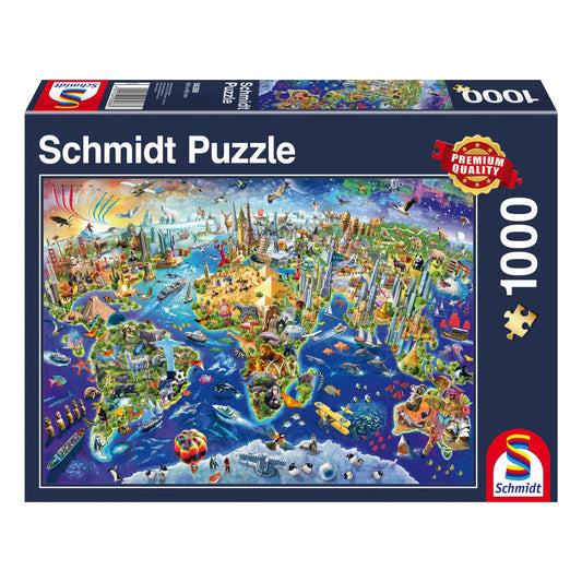 Schmidt Spiele Weltkarte Entdecke unsere Welt, Kartenpuzzle, 1000 Teile, Puzzle, Puzzlespiel, 58288