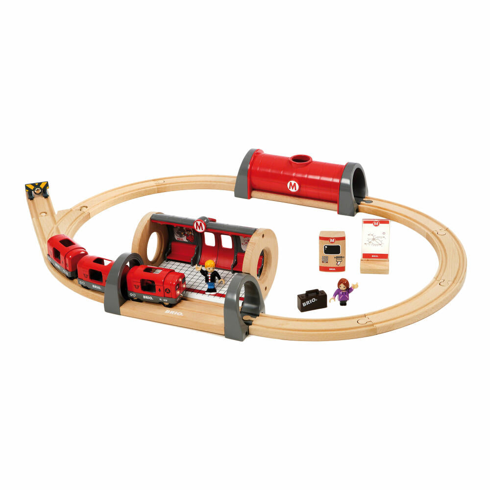 BRIO Metro Bahn Set, 20-tlg., Zubehör für die Holzeisenbahn, Holzspielzeug, Holz Spielzeug, 33513