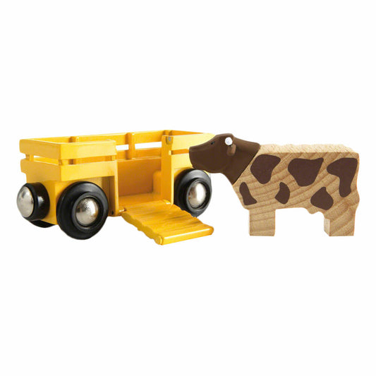 BRIO Tierwagen mit Kuh, 2-tlg., Zubehör für die Holzeisenbahn, Eisenbahn, Holzspielzeug, Holz Spielzeug, 33406