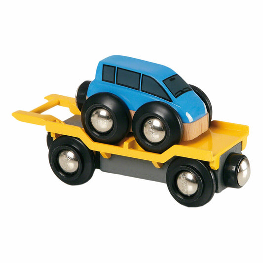 BRIO Autotransporter mit Rampe, 2-tlg., Zubehör für die Holzeisenbahn, Eisenbahn, Holzspielzeug, Holz Spielzeug, 33577