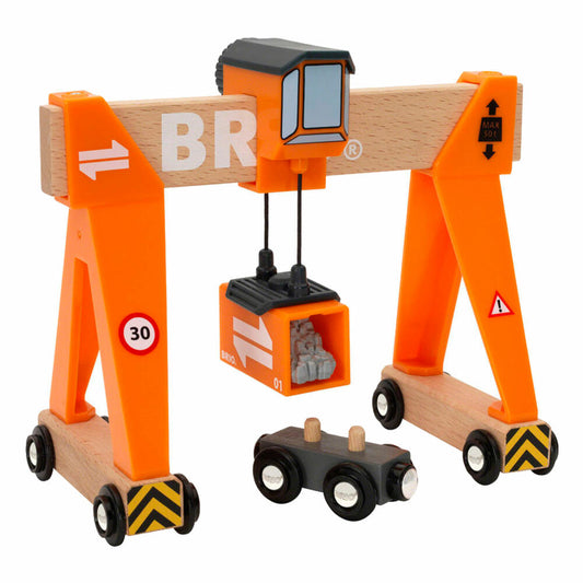 BRIO Container-Verladekran, 4-tlg., Zubehör für die Holzeisenbahn, Eisenbahn, Holzspielzeug, Holz Spielzeug, 33732