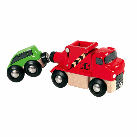 BRIO Abschleppwagen mit Auto, 2-tlg., Zubehör für die Holzeisenbahn, Eisenbahn, Holzspielzeug, Holz Spielzeug, 33528