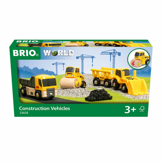 BRIO Baustellenfahrzeuge, 5-tlg., Kipplaster, Straßenwalze, Frontlader, Baustelle, Fahrzeuge, 33658