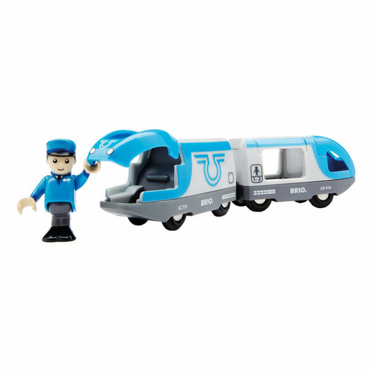 BRIO Blauer Reisezug Batterielok, 3-tlg., Zubehör für die Holzeisenbahn, Eisenbahn, Holzspielzeug, Holz Spielzeug, 33506